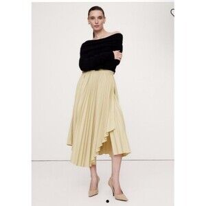 Banana Republic Womens Pleated Asymmetrical Midi Skirt‎ Size 4 Biscotti Beige